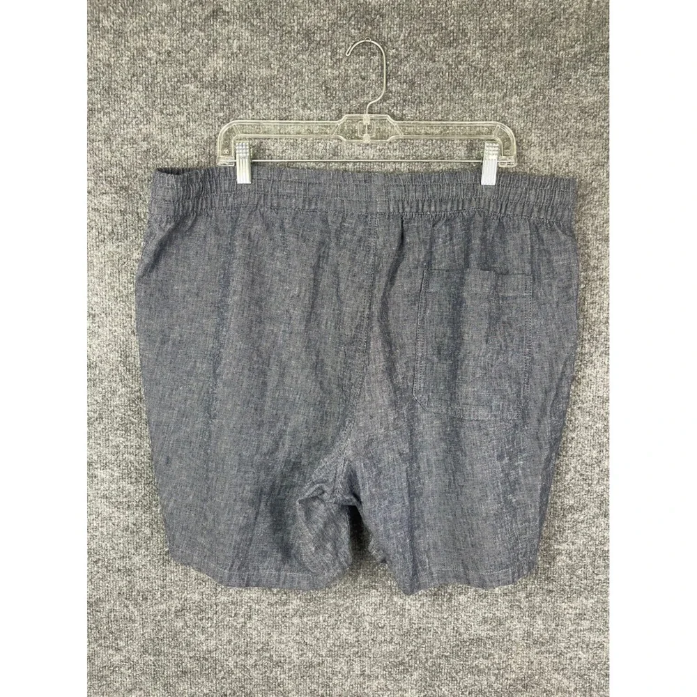 Sun Stone Shorts Mens XL Blue Linen Cotton Elastic Waist Drawstring